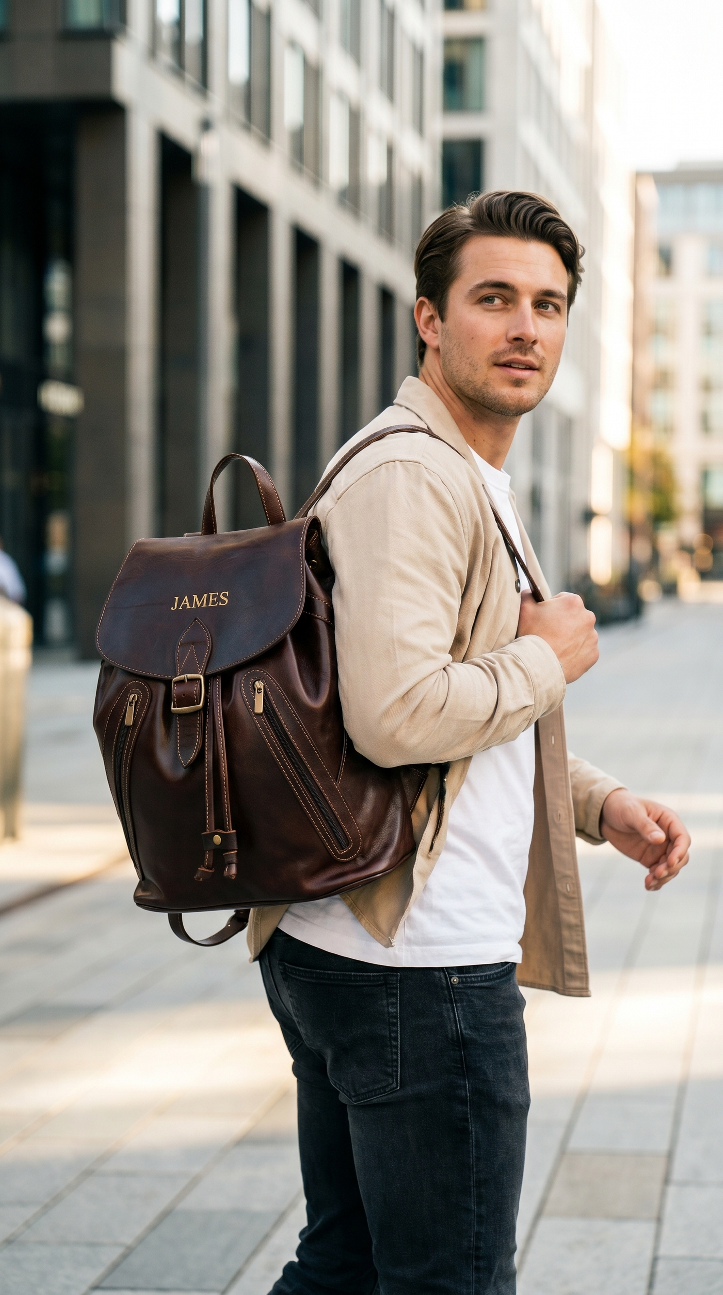 Personalized Leather Backpack — Handmade in Fes